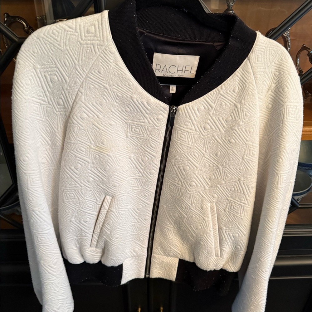 Rachel (Roy) White and Black Women's bomber Jacket - XL